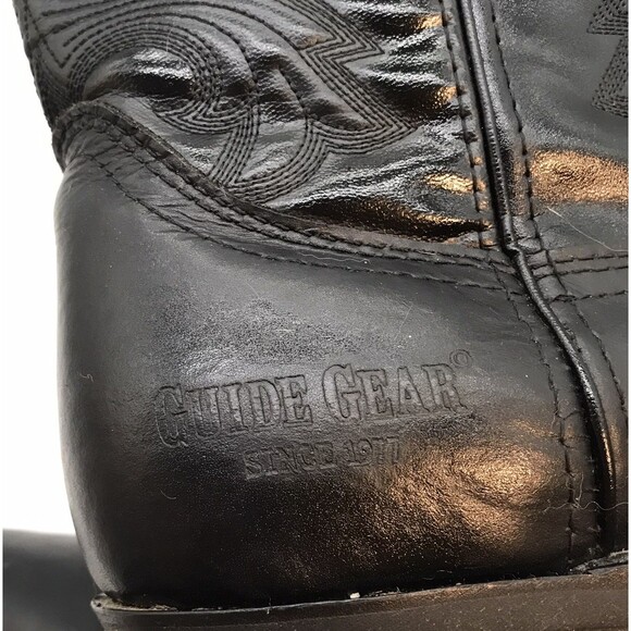 Guide Gear Black Leather 12 " Cowboy Boot Mens 9.5 Western Footwear 5 Row Stitch - Picture 11 of 12